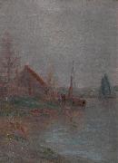 unknow artist Morning fog over the River Schelde oil painting on canvas